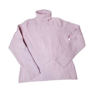 Pure Cashmere Pink Cable Knit Turtleneck Sweater #242 Feminine Fishermen Preppy